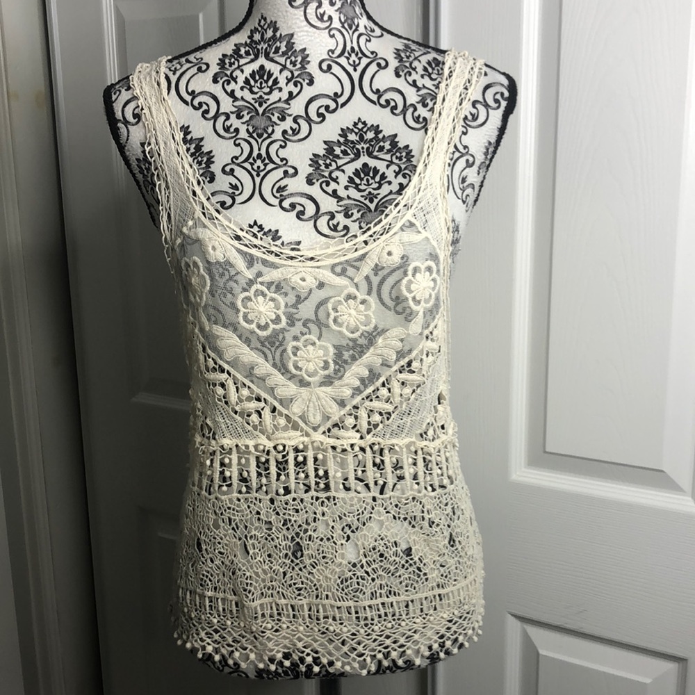 Annianna Lace See Through‎ Tank Top S/M grandmacore hippie